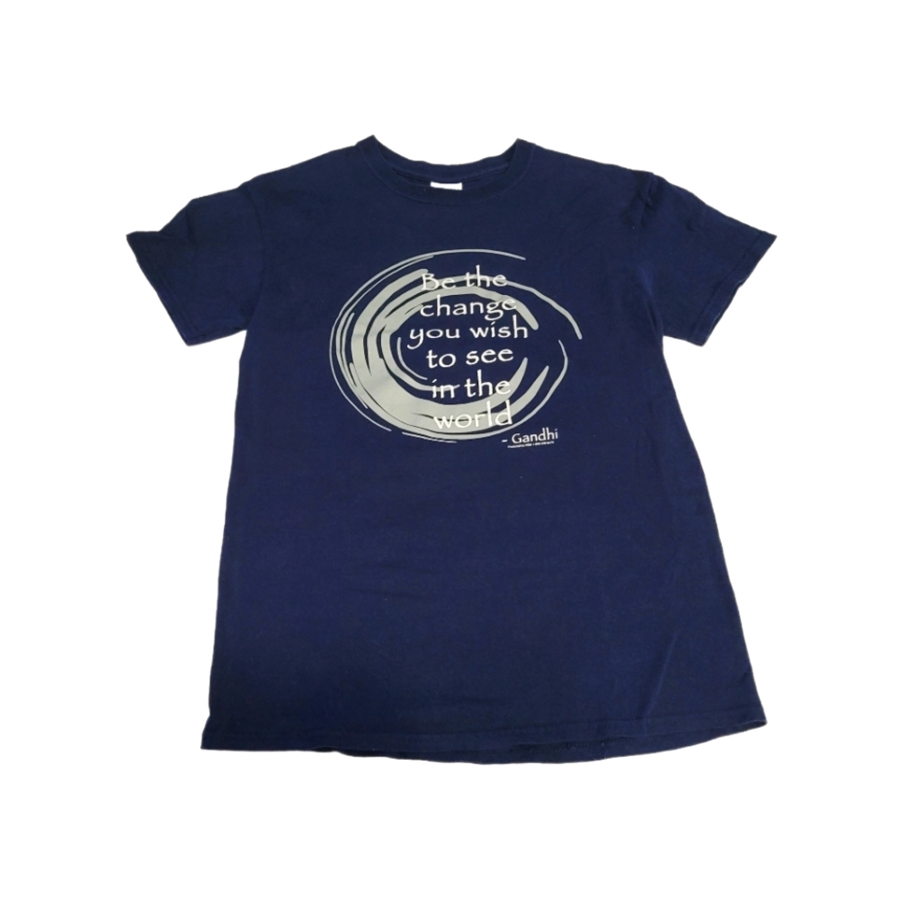 Gildan Women's Size Small Tee-shirt  Short Sleeve  Ghandi Quote  Blue/Navy